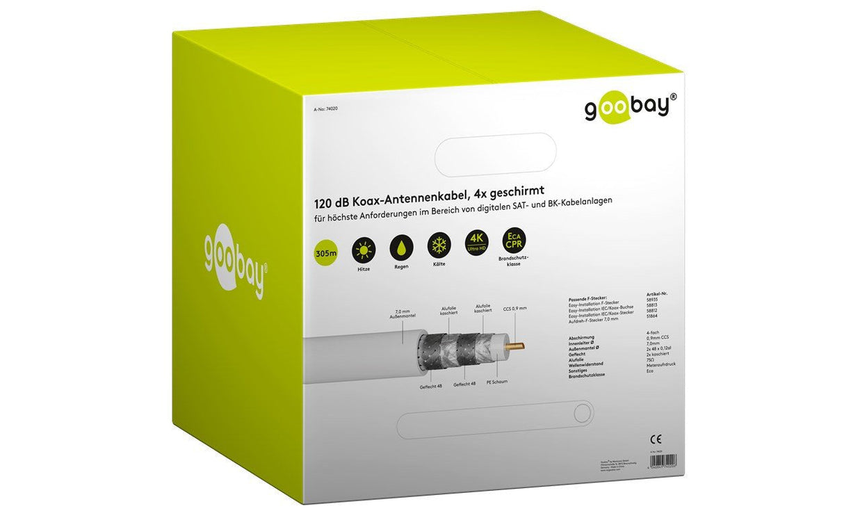 Cable Coaxial 305 Metros Sat De 120 Db, Blindado En 4 Mallas, Ccs
Para Sistemas Digitales Sat Y Dvb-C Blanco