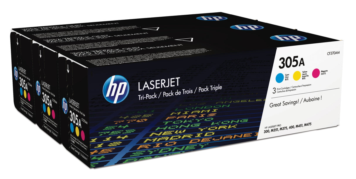 EAN 0887111403049 - HP 305A 3-pack Cyan/Magenta/Yellow Original LaserJet Toner Cartridges cartucho de tóner 3 pieza(s) Cian, imagen 1