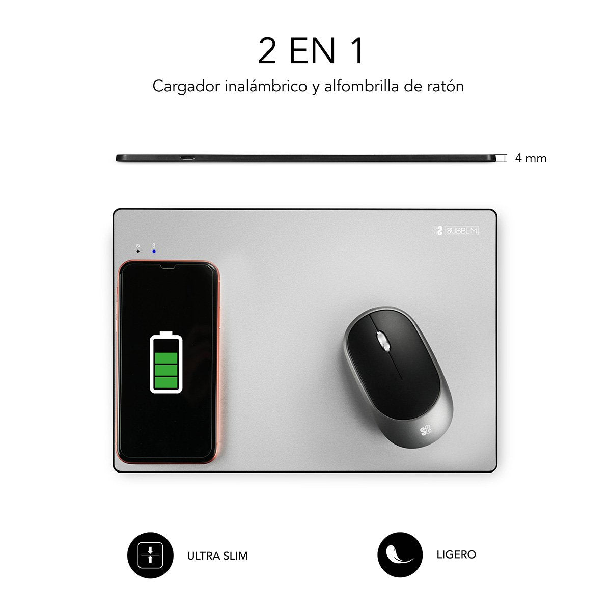 Subblim Alfombrilla Con Carga Inalámbrica 10w Plata