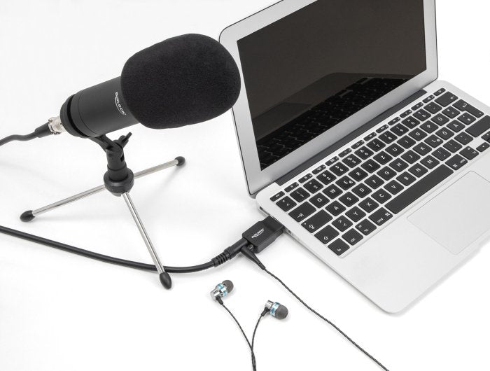 Delock 66634 Tarjeta De Sonido Usb Externa Con Adaptador De Audio Plug & Play Con Conector Estéreo De 2 X 3,5 Mm Para Pc, Portátil Y Mac Negro