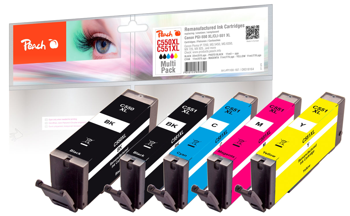 EAN 7640155898690 - Peach PI100-187 cartucho de tinta 5 pieza(s) Compatible Alto rendimiento (XL) Negro, Cian, Magenta, Foto imagen 1