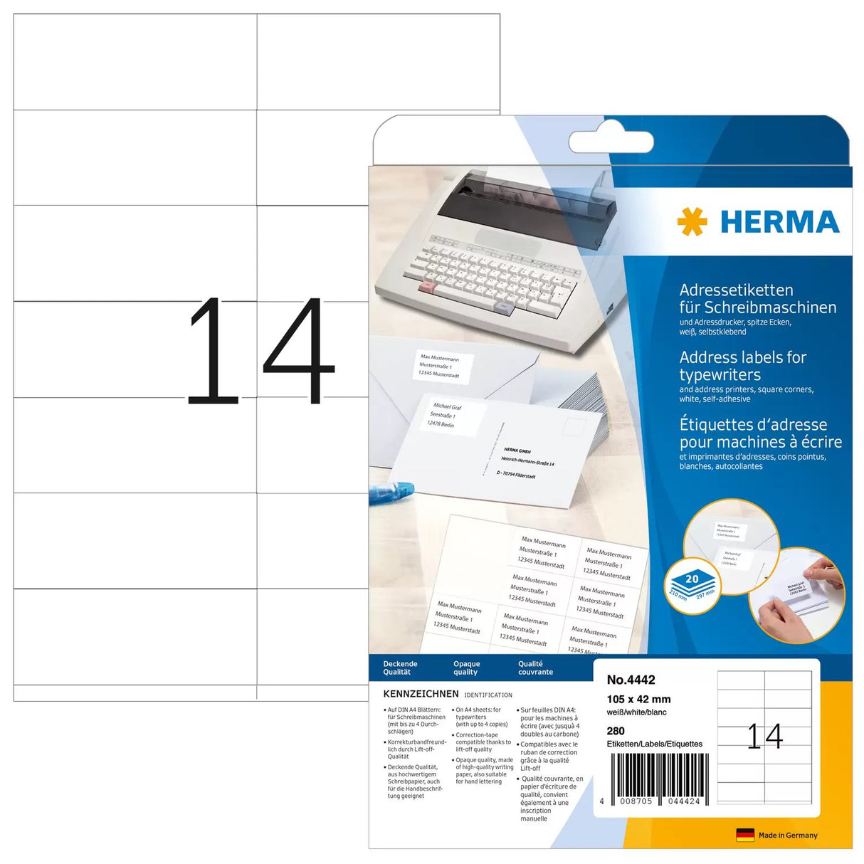 EAN 4008705044424 - HERMA 4442 etiqueta para dirección Blanco imagen 1