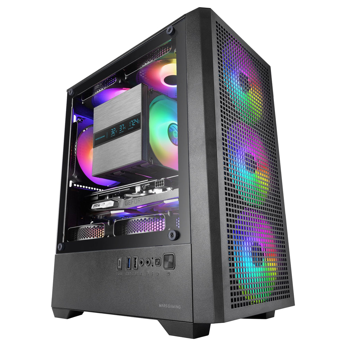 Caja Pc Atx Semitorre Mars Gaming Mc-Quantum Doble Cristal Templado Argb Gpu 335mm Negra