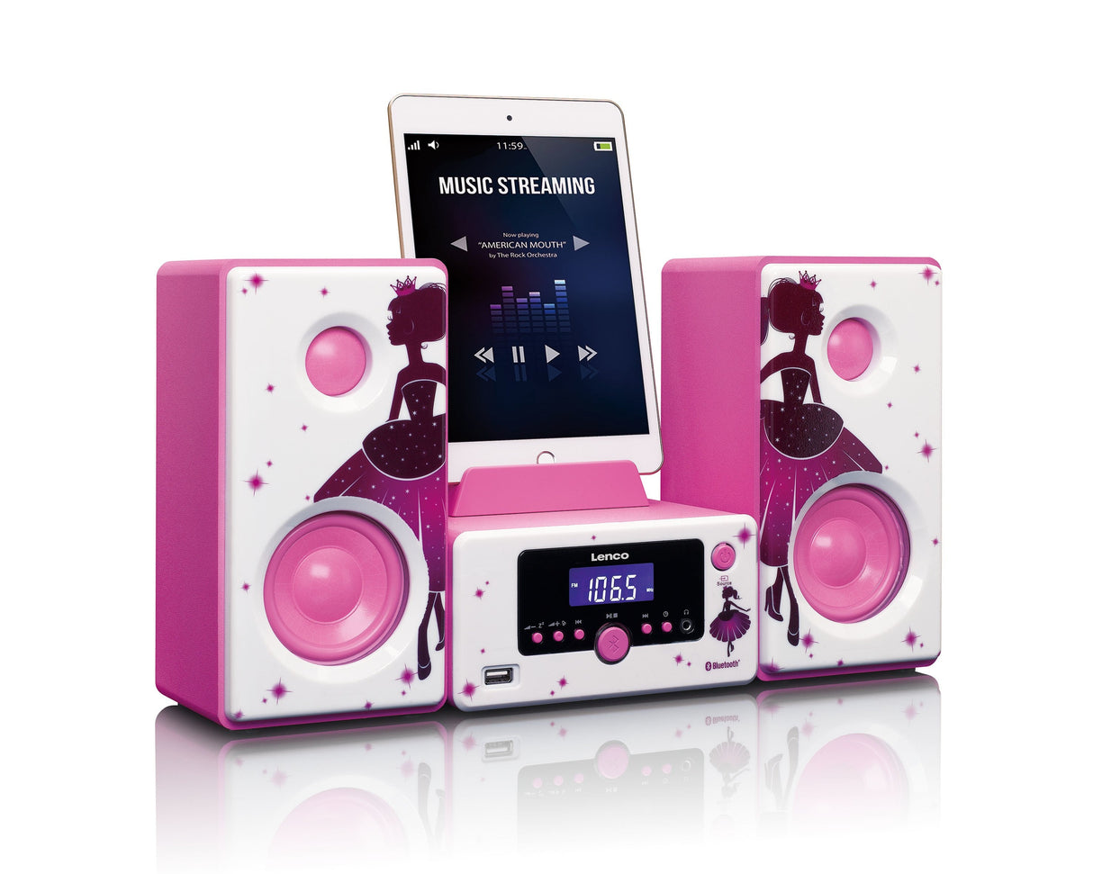 Lenco Mc-020, Minicadena De Música Para Uso Doméstico Rosa, Blanco 10 W