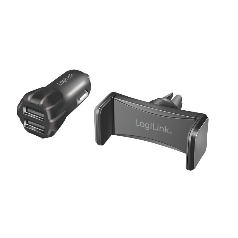 Cargador De Coche Usb Logilink + Soporte Para Smartphone En Un Set