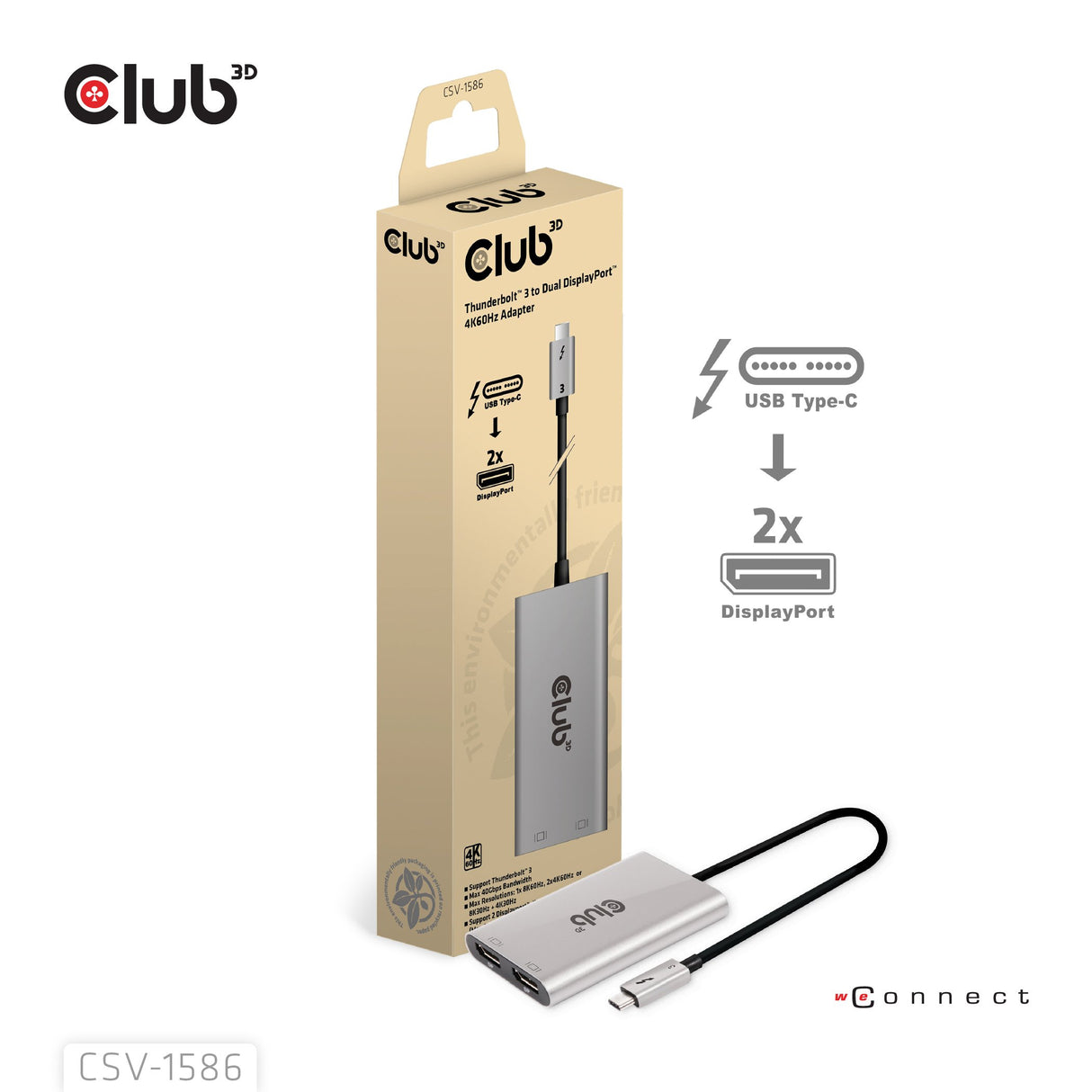 EAN 8719214473082 - CLUB3D CSV-1586 hub de interfaz Thunderbolt 3 40000 Mbit/s Plata imagen 1