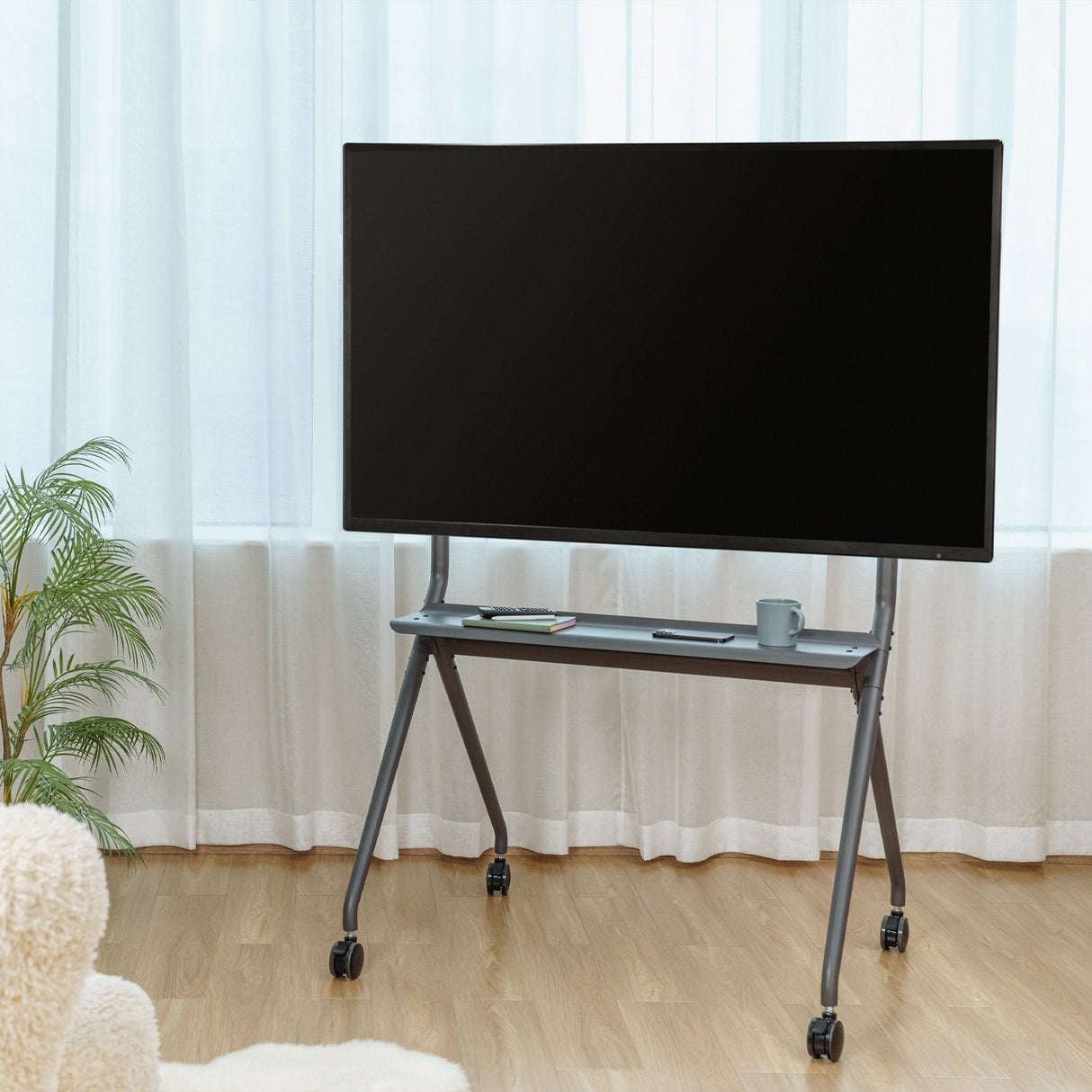 Aisens Soporte De Suelo Pro Con Rueda - 1 Bandeja Para Pantalla Interactiva/Tv 120kg De 50-86 - Negro
