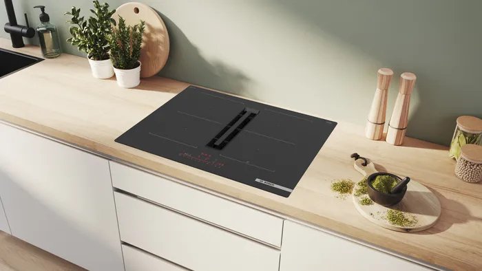 Bosch Home Pvq711h26e Serie 6, Placa De Cocina Autónoma Negra, 70 Cm, Con Campana Extractora Integrada, Home Connect Pvq711h26e