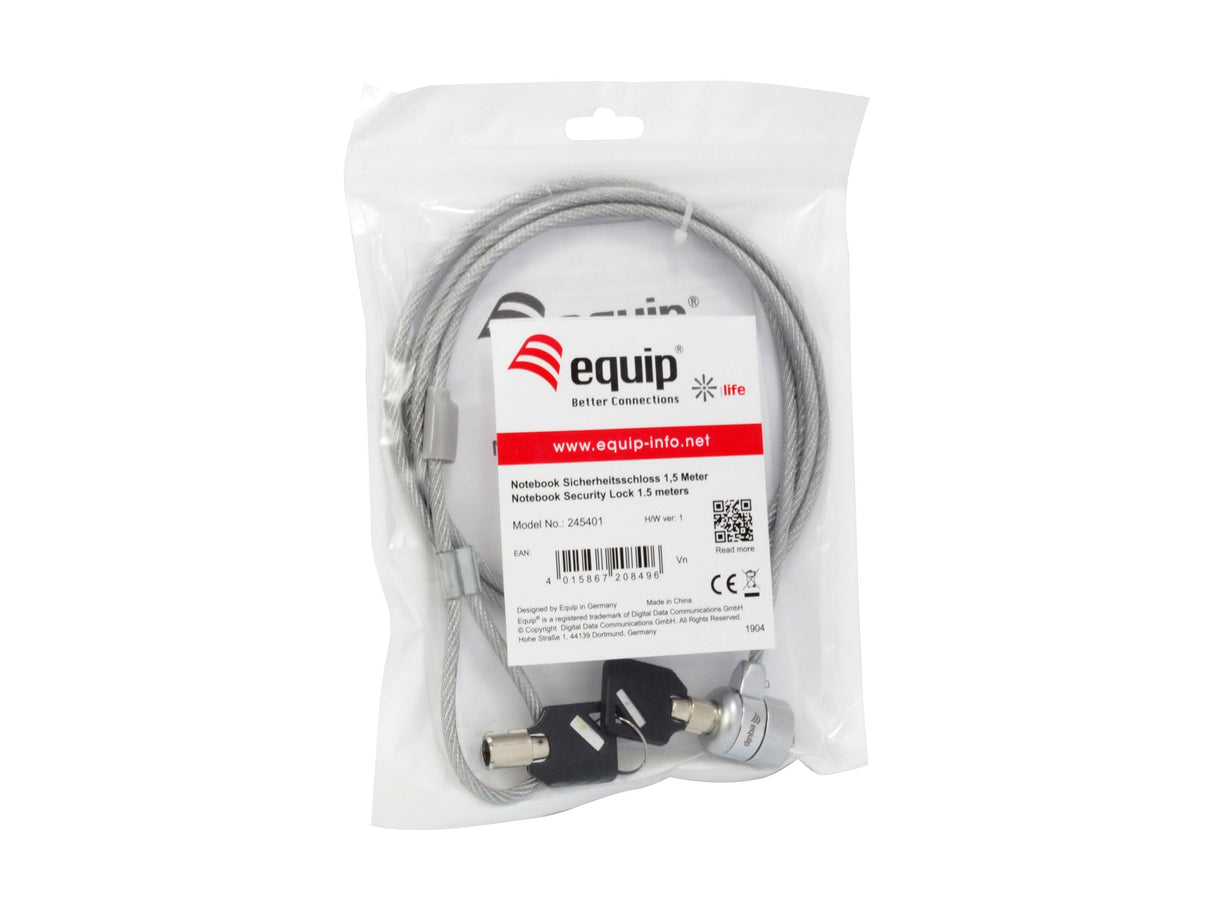Cable De Seguridad Para Portatil Equip Life Con Llave 1.5m Plata 245401