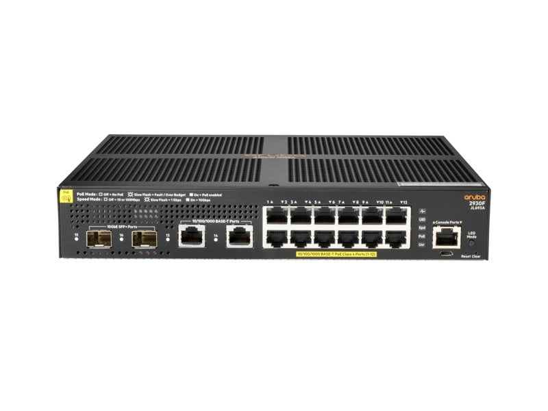 Aruba 2930f 12g Poe+ 2g/2sfp+ Gestionado L3 Gigabit Ethernet (10/100/1000) Energía Sobre Ethernet (Poe) 1u Negro