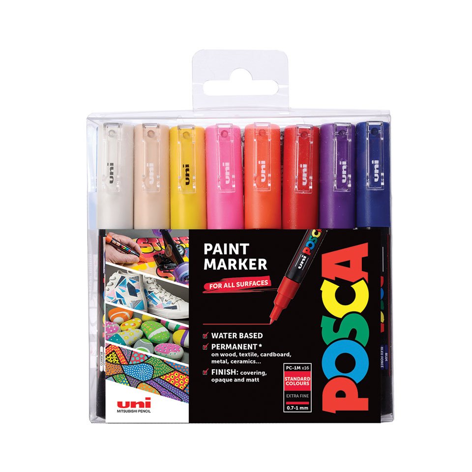Posca - Pc1mc - Extra Fine Tip Pen - Basic Colors, 16 Pc