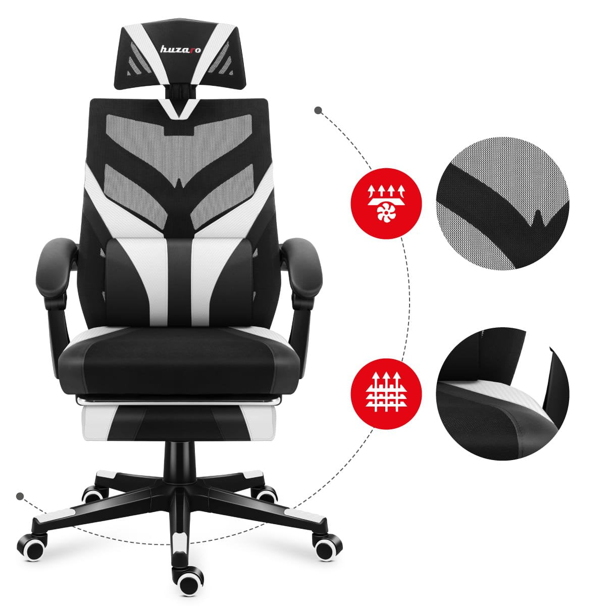 EAN 5903796011333 - Huzaro Combat 5.0 Silla para videojuegos de PC Asiento de malla Negro, Blanco imagen 11