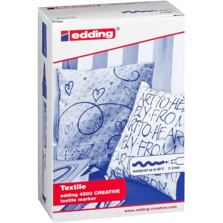 Edding 4500 Pack De 10 Rotuladores Permanentes Para Textil - Punta Redonda - Trazo 2-3mm - Olor Neutro - Secado Rapido
