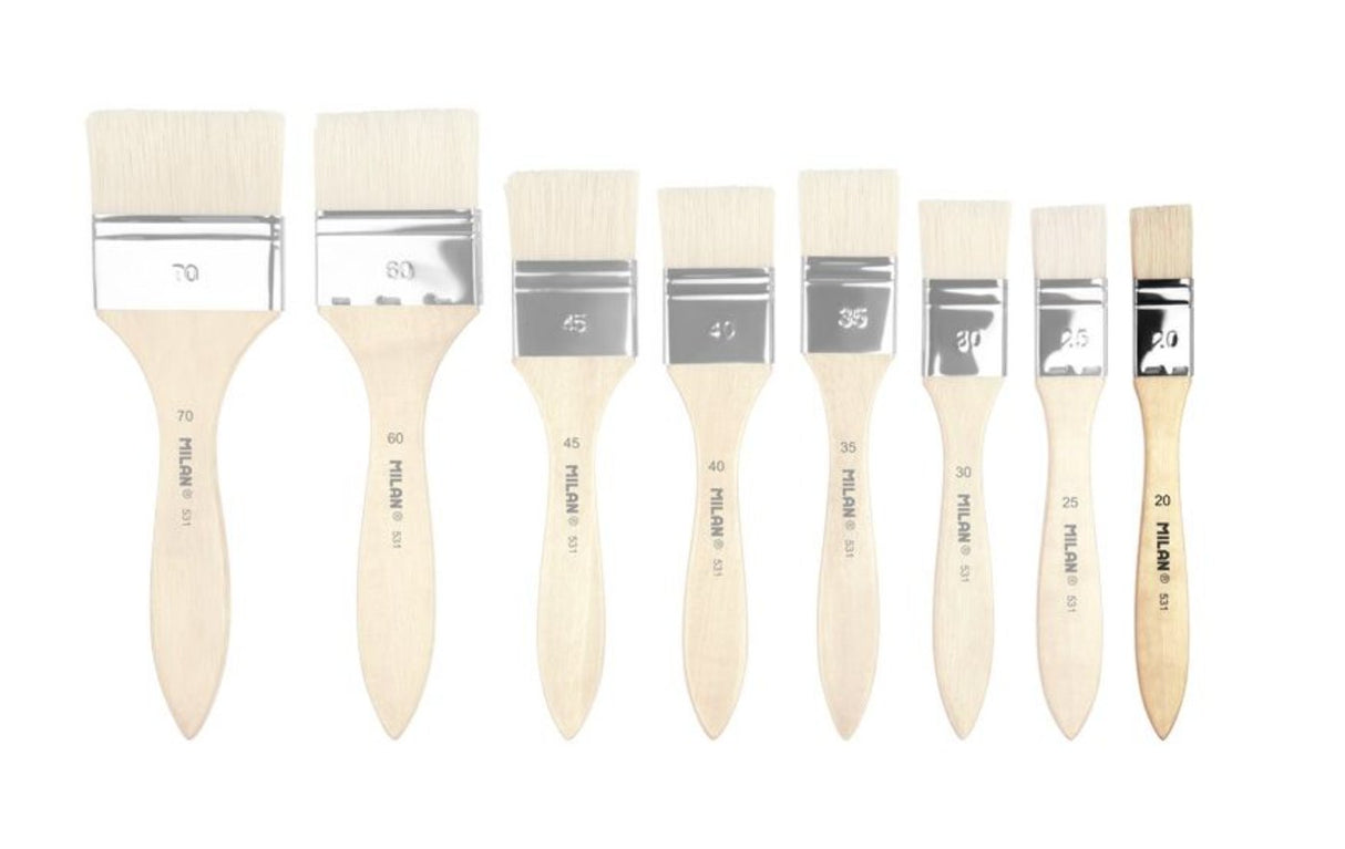 Milan 531 Paletina Para Barnices Y Oleo De 20mm - Cerda Natural - Mango Corto - Madera Claro