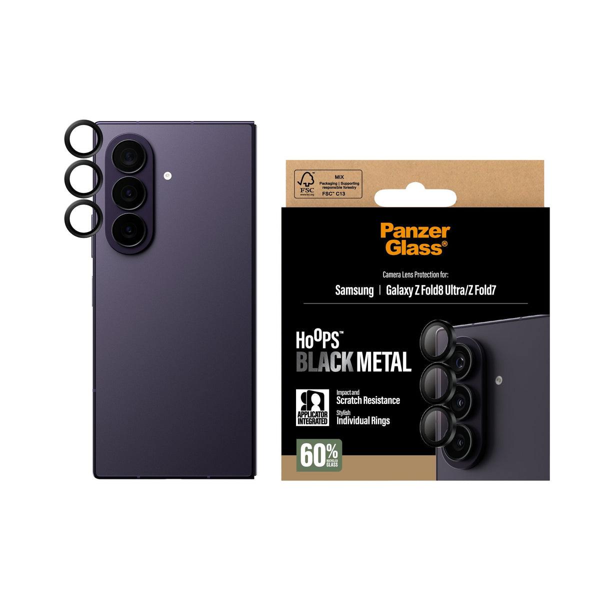 Panzerglass ® Hoops® Kameraschutz Negro Samsung Galaxy Z Fold8 Ultra Z Fold7, Samsung, Samsung - Galaxy Z Fold8 Ultra, Samsung - Galaxy Z Fold7, Trockene Aplicación, Resistente A Arañazos, Resistente A Golpes, Transparente, 1 Ud.