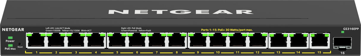 EAN 0606449154405 - NETGEAR 16-Port High-Power PoE+ Gigabit Ethernet Plus Switch (231W) with 1 SFP port (GS316EPP) Gestionado imagen 4