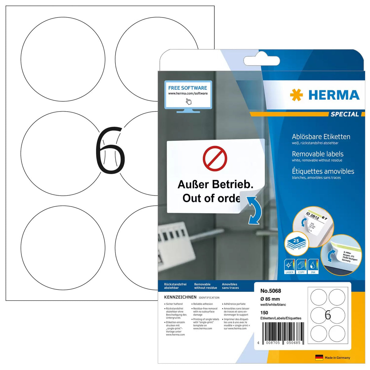 EAN 4008705050685 - HERMA 5068 etiqueta de impresora Blanco Etiqueta para impresora autoadhesiva imagen 1