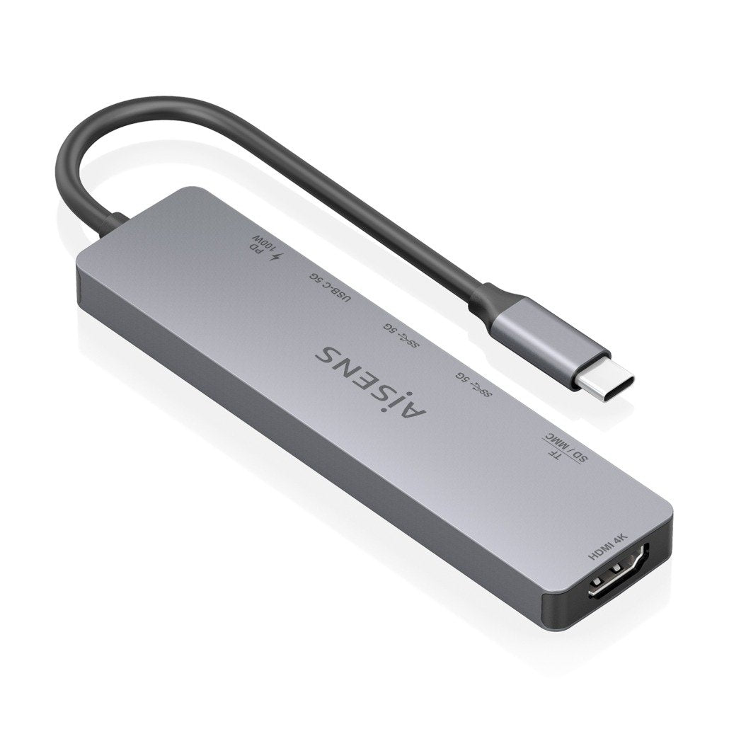 Aisens Usb-C Dock 7 En 1, Usb-C A 1xhdmi, 2xusb-A, 1xusb-C, 1xusb-C Pd 100w, 1xsd, 1xmicro Sd, Gris, 15cm
