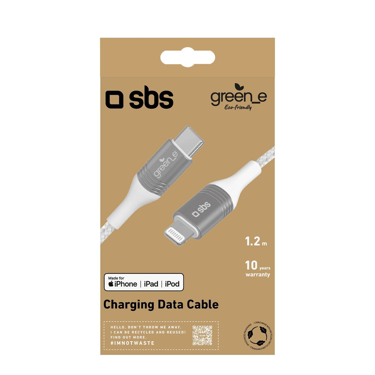 Sbs Grecableligtc12bw Cable De Conector Lightning 1,2 M Plata, Blanco