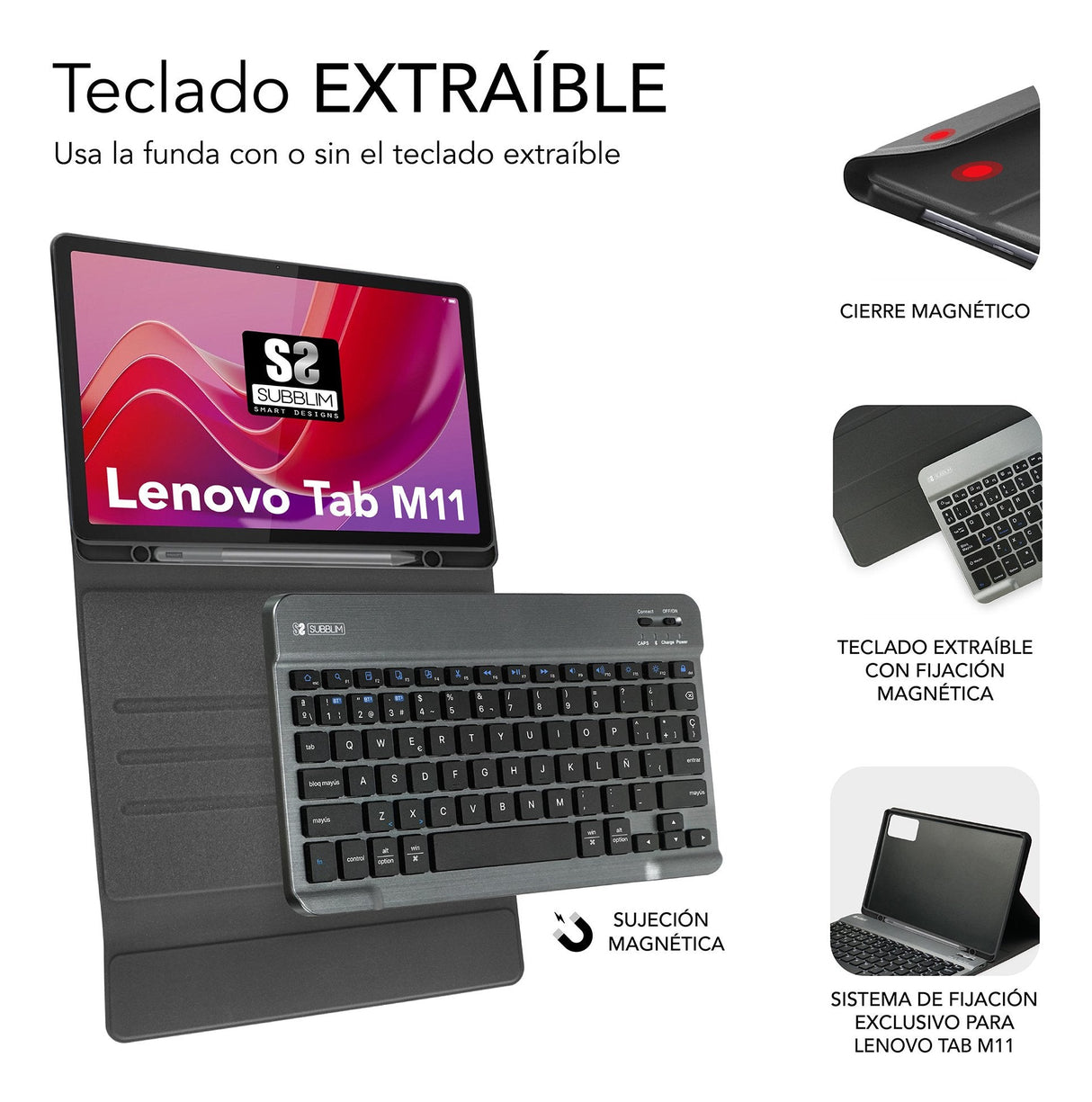 Teclado Español Subblim Subkt3-Btl310 Para Móvil Qwerty Español Bluetooth Negro