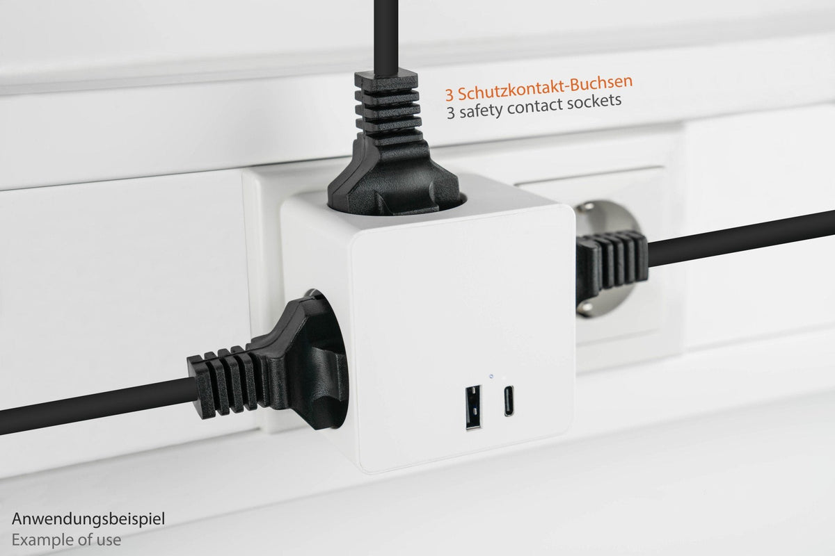 Enchufe Cubo Good Connections Kabelmeister De 3 Vías, 2x Usb, Regleta Blanca, 1x Usb-C Pd 3.0 20w, 1x Usb-A 18w Sw01-W