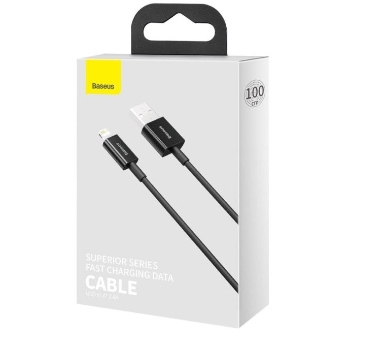 Baseus Lightning Superior Series Cable, Fast Charging, Data 2.4a, 1m Black (Calys-A01)