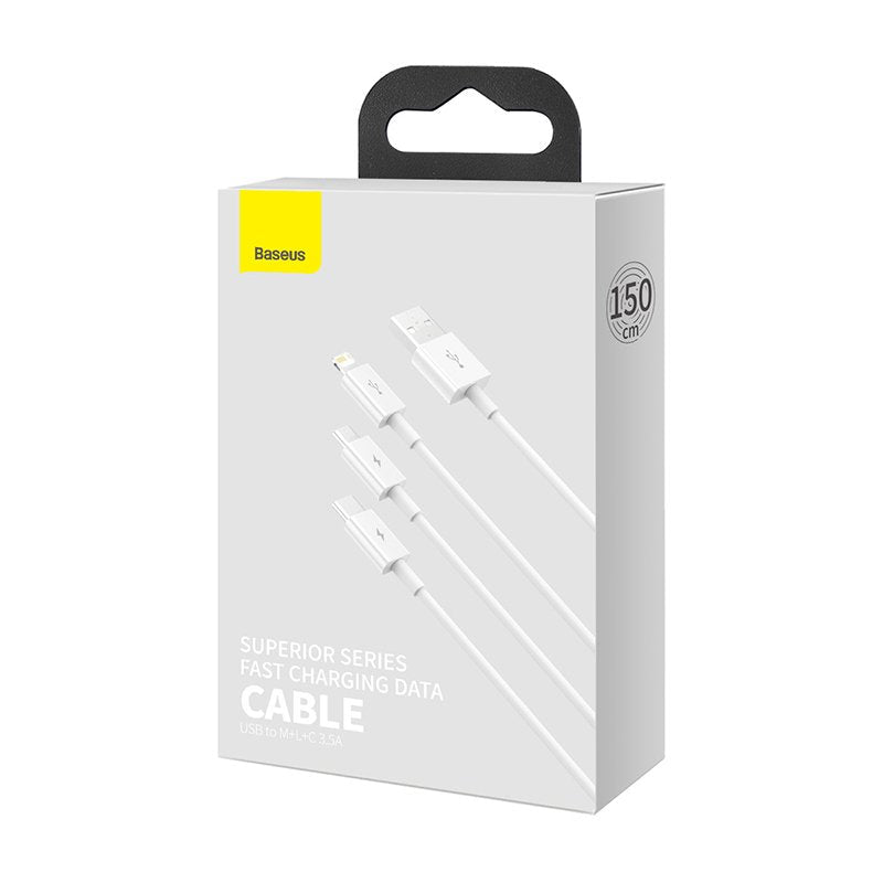 Baseus Cable Superior Series 3-In-1 Fast Charging Data Cable Usb To M+L+C 3.5a 1.5m White (Camltys-02)