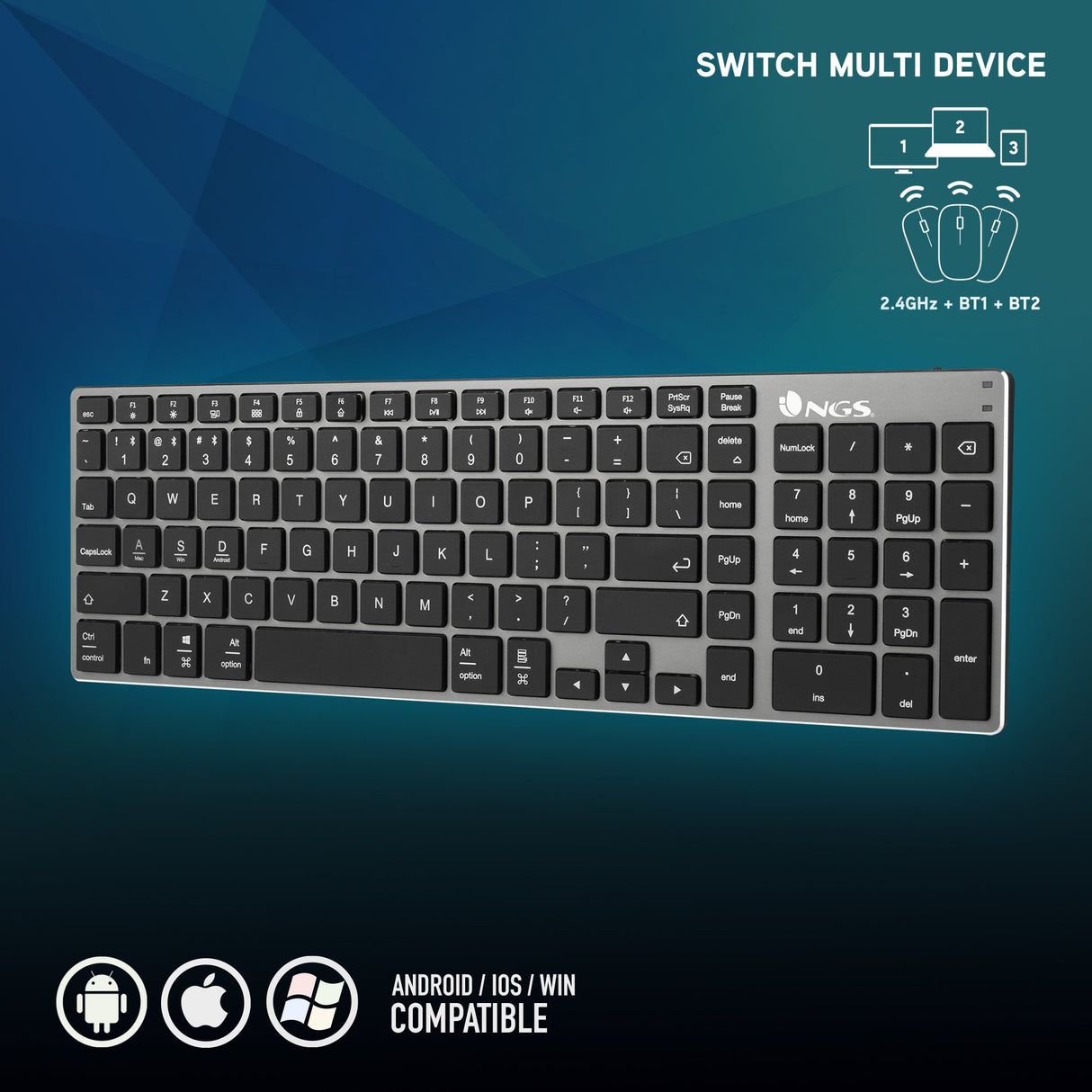 EAN 8435430619423 - NGS FORTUNE-BT, AZERTY, FR teclado Universal Bluetooth Francés Negro, Plata imagen 9