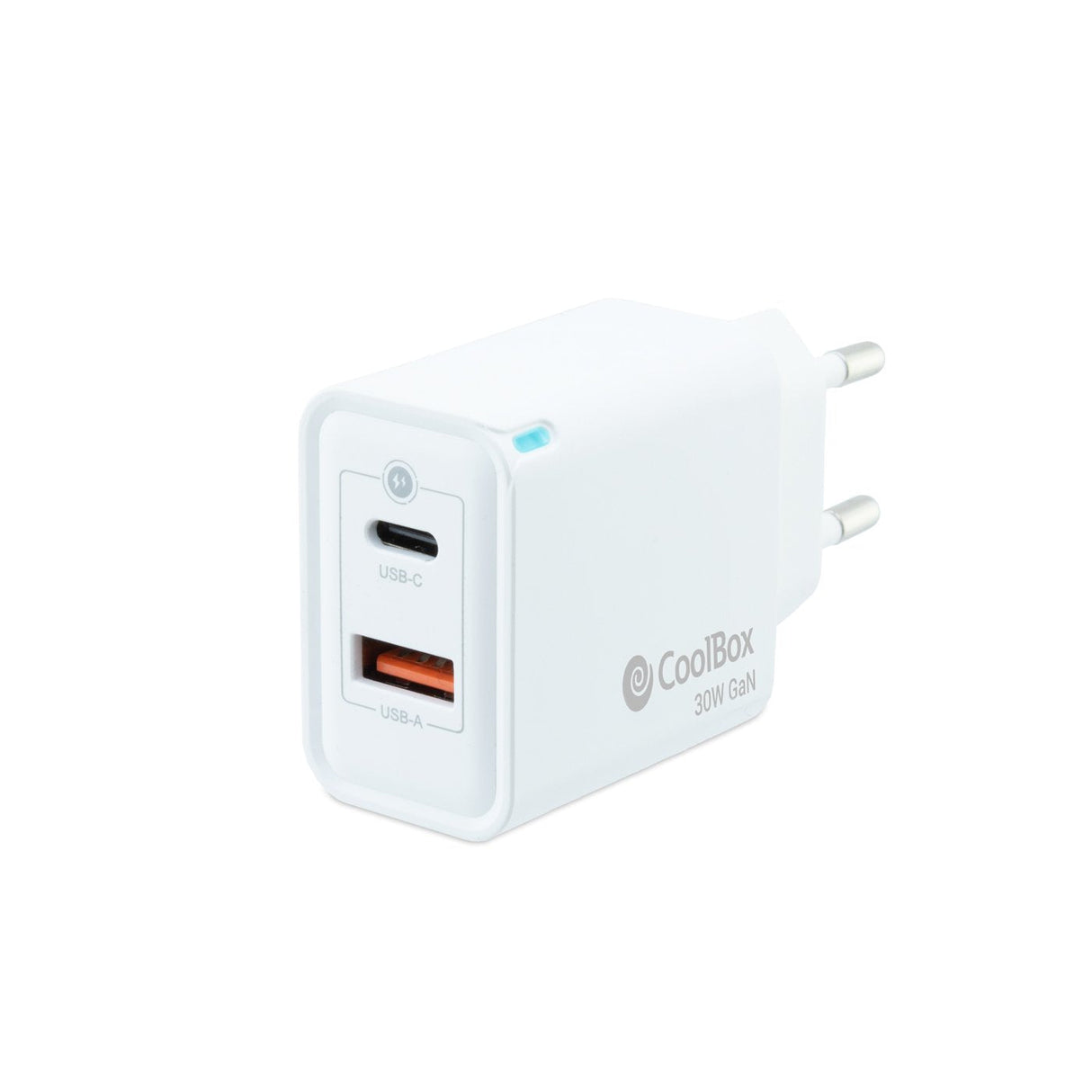 Coolbox Cargador Pared/Viaje 3.0 Gan Usb-C/Pd + Usb-A 30w Blanco Máximo 30w/ 1xusb-C. 1xusb-A/ Quickcharge 3.0