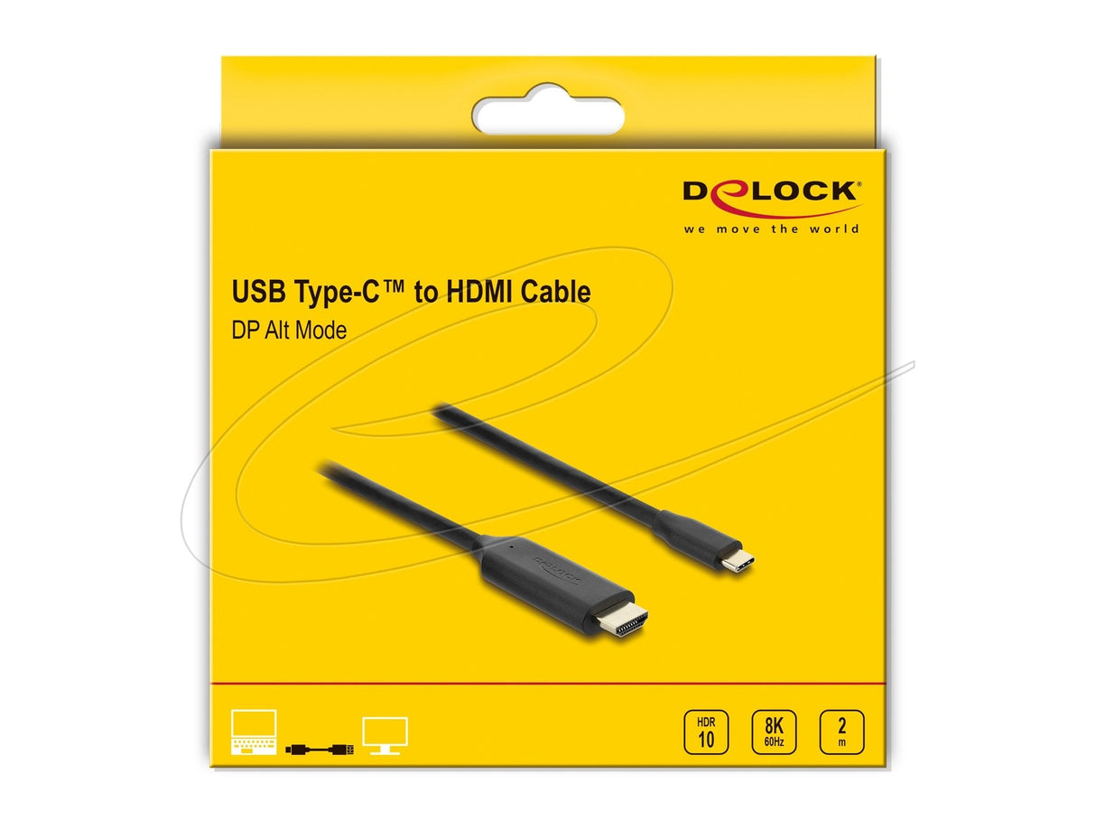 Delock Usb Type-C Zu Hdmi Cable (Dp Alt Mode) 8k 60 Hz Mit Hdr Funktion 2 M Schwarz