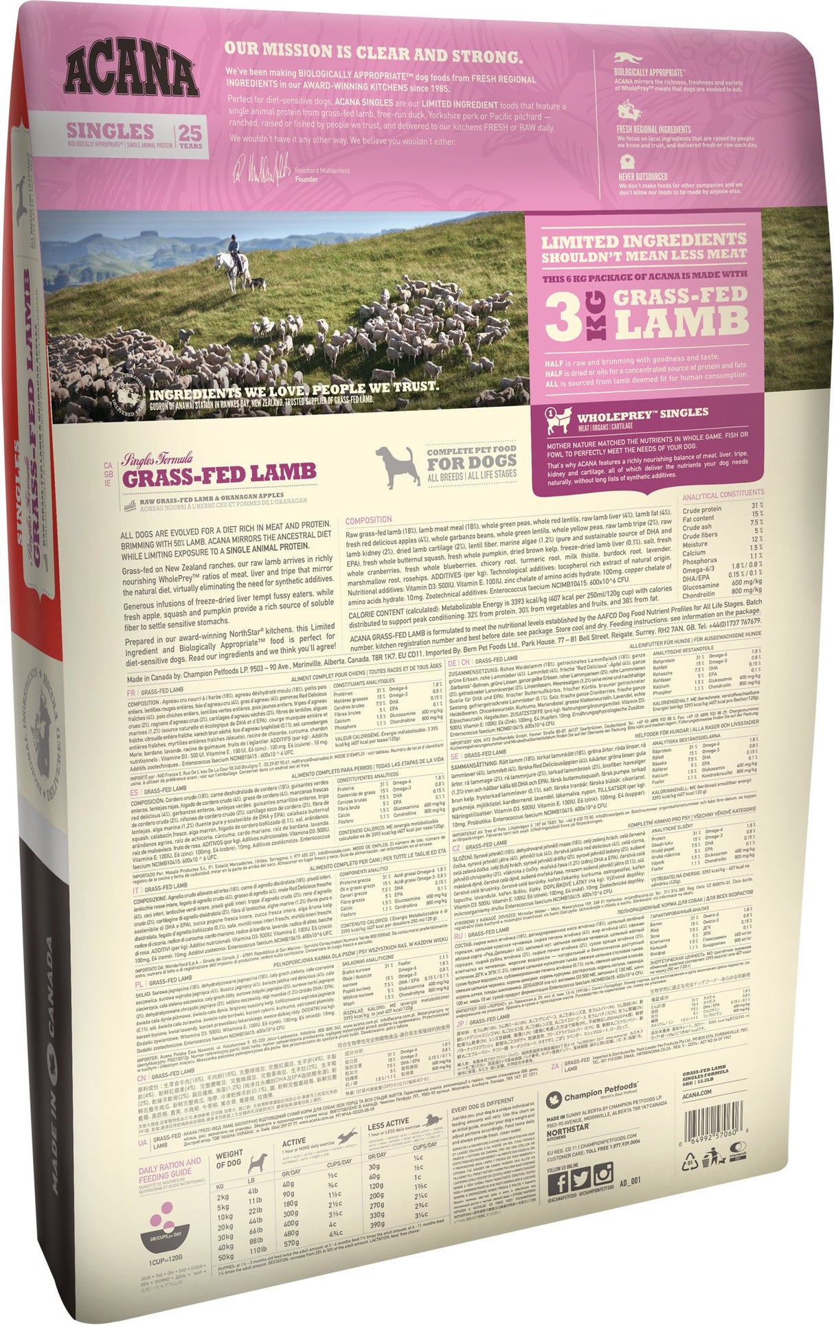 EAN 0064992570125 - Acana Dog TF Singles Grass-Fed Lamb 11,4 kg Adulto Cordero imagen 2