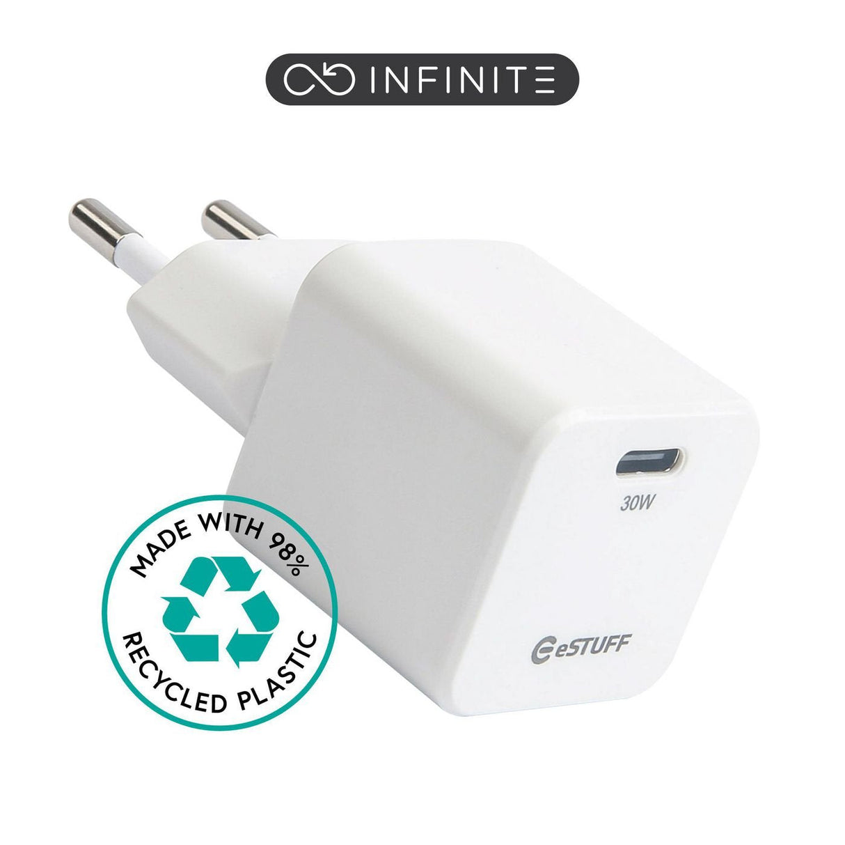 Infinite Usb-C Charger Eu Pd - 30w Gan. 1 X Usb-C. White. - Recycled Plastic - Warranty: 60m