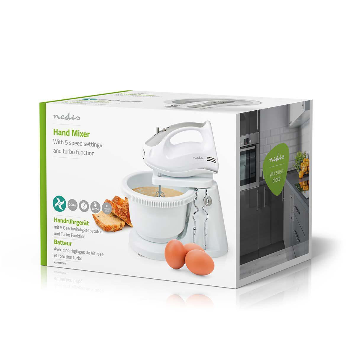 EAN 5412810330225 - Nedis KAHM110CWT batidora Batidora de mano 200 W Gris, Blanco imagen 14