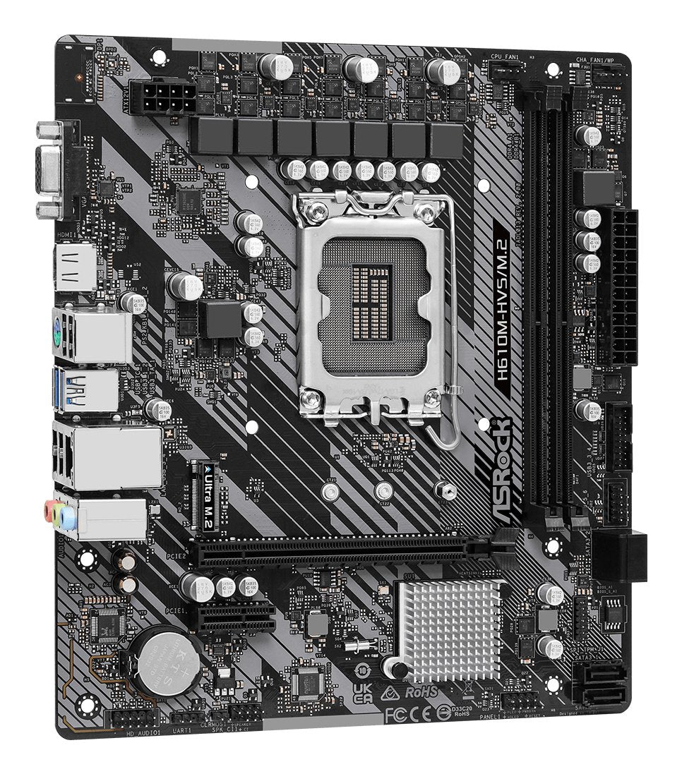 Placa Base Asrock H610m-Hvs/M.2 R2.0 Intel H610 1700 Micro Atx 2 Ddr4 Vga Hdmi Pcie4 1x M.2