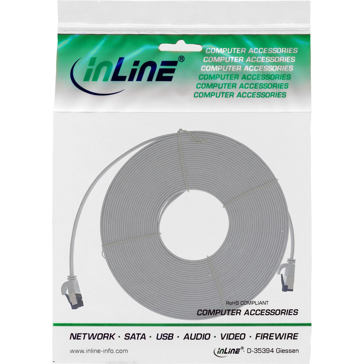 Cable De Red Plano Inline, U/Ftp, Cat.8.1, Tpe Libre De Halógenos, Gris, 7,5m