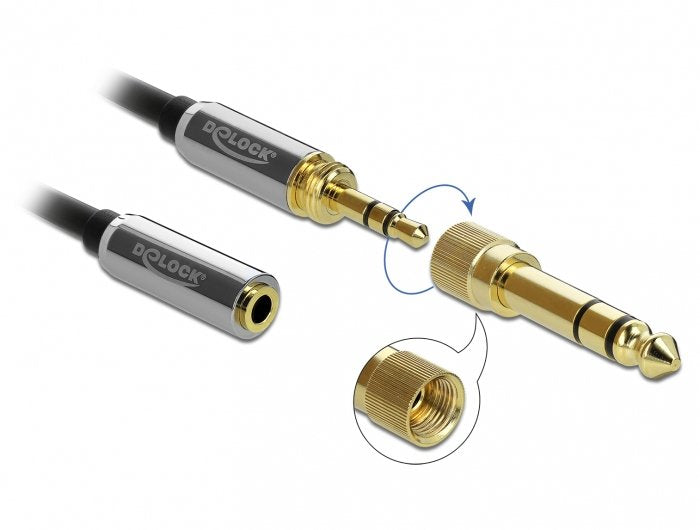 Delock 85832 Cable Enrollado Extensión 3,5 Mm Conector Macho Estéreo De 3 Pines Macho A Conector Hembra Estéreo Con Adaptador De Tornillo De 6,35 Mm 2 M