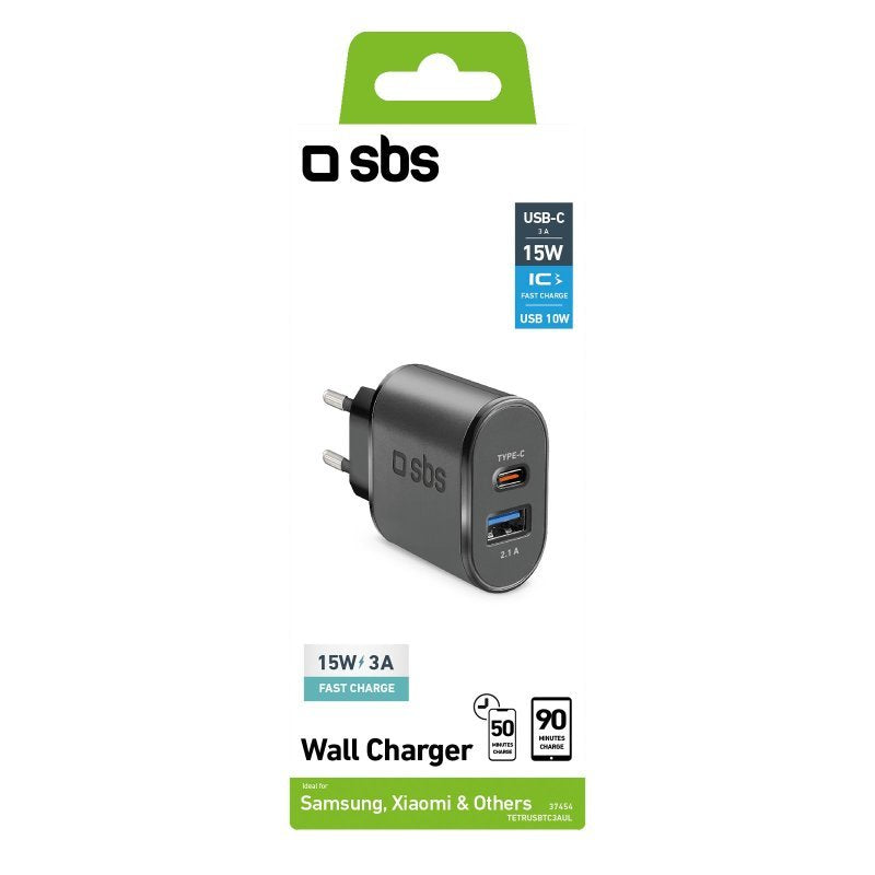 Sbs Reiselader 15w Usb/Usb-C Schwarz