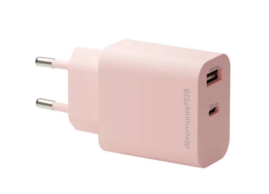 Dbramante1928 Re-Charge Adaptador De Corriente 20 Vatios 2 Conectores De Salida (Usb-C Usb) Rosa Europa