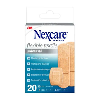 Nexcare Universal Flexible Textile Pack De 20 Apositos Surtidos - Transpirable - Elastico - Piel