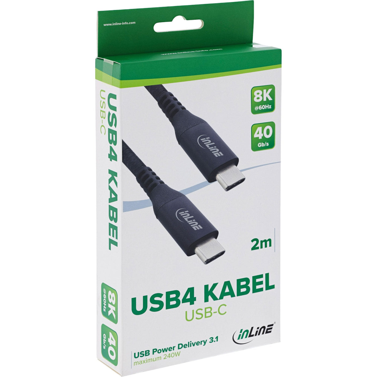 Inline® Usb4 Cable, Usb-C Male/Male, 8k60hz, Negro, 2m