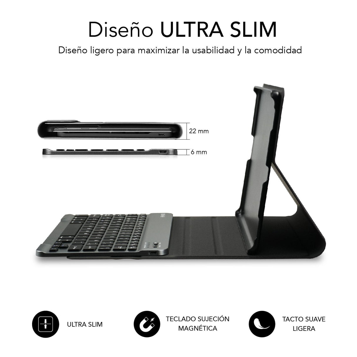 Funda Tablet Subblim Keytab Pro + Teclado Bluetooth Para Samsung Tab A8 10.5" X200/205 Black
