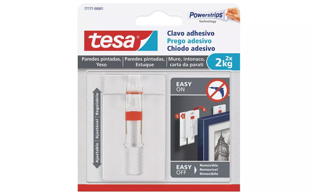Clavo Adhesivo Ajustable Hasta 2kg Pared Pintada Tesa