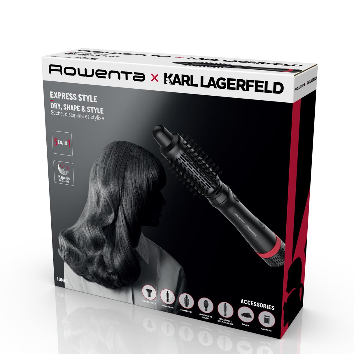 Rowenta Express Style Cf634l Cepillo De Aire Caliente Caliente Negro, Rojo 800 W 1,8 M