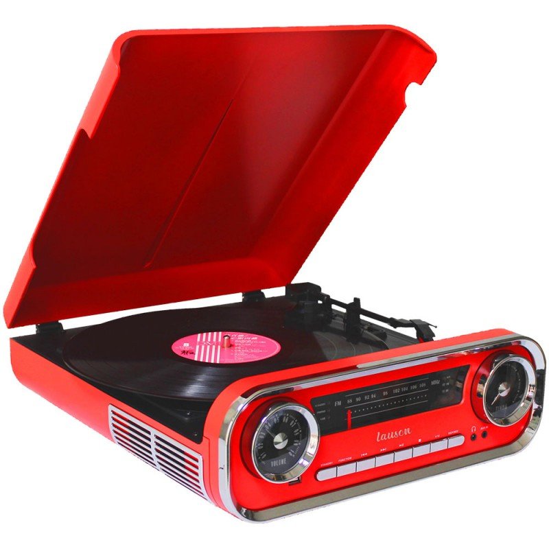 Lauson 01tt15 Rojo Tocadiscos Vintage 3 Velocidades Bluetooth Usb Grabación Mp3 Fm