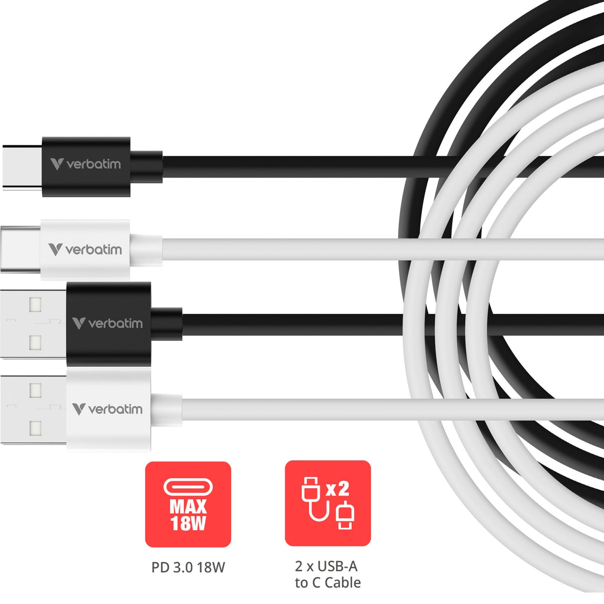 Verbatim Sync & Charge Usb-A To Usb-C 18w 100cm - 2 Pack