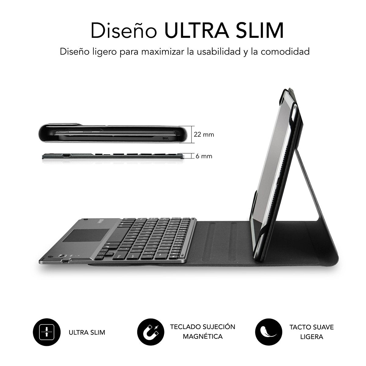 Funda Con Teclado Subblim Keytab Pro Bluetooth Touchpad Para Tablets De 10.1'-10.8' Negra