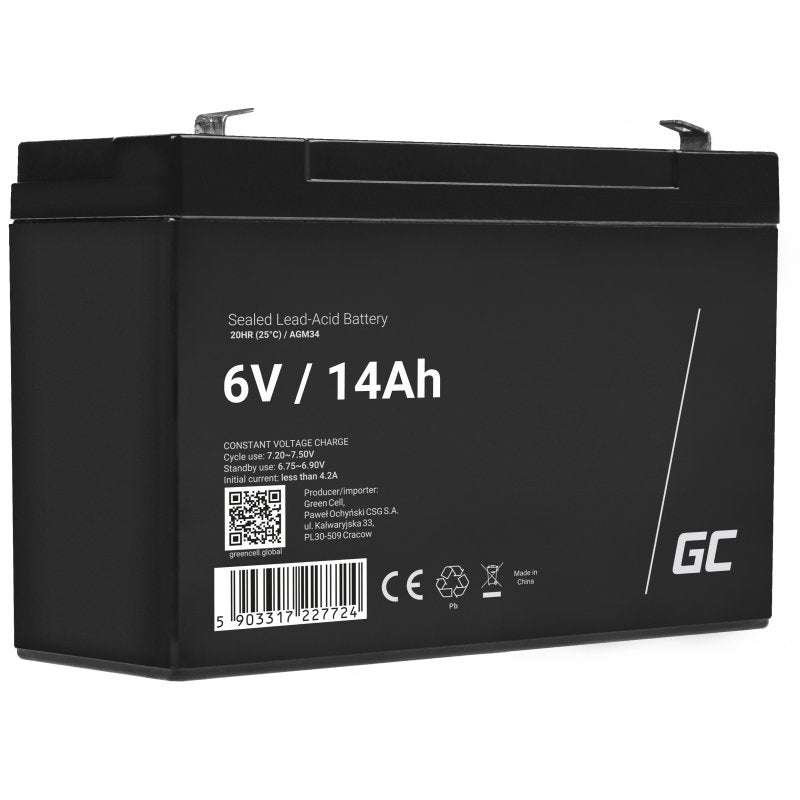 Green Cell Agm34 Batería Para Sistema Ups Sealed Lead Acid (Vrla) 6 V 14 Ah
