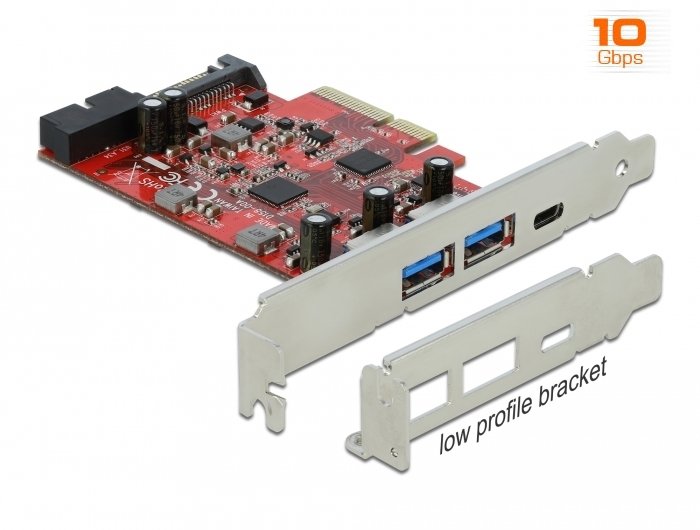 Delock Tarjeta Pci E X4 A 1x Usb Tipo-C 2x Usb-A 1x Interno Usb 3.2 10 Gbps