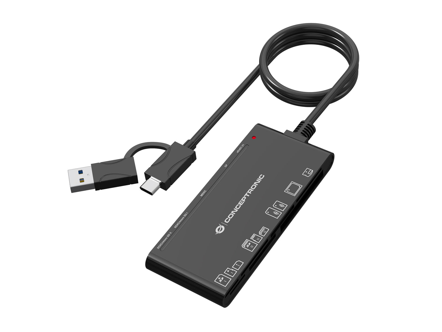 Card Reader Externo Concentronic Bian010b Usb-C Y Usb-A Sd, Sdhc, Sdxc, Micro Sd, Mmc,Ms, Cf, Xd
