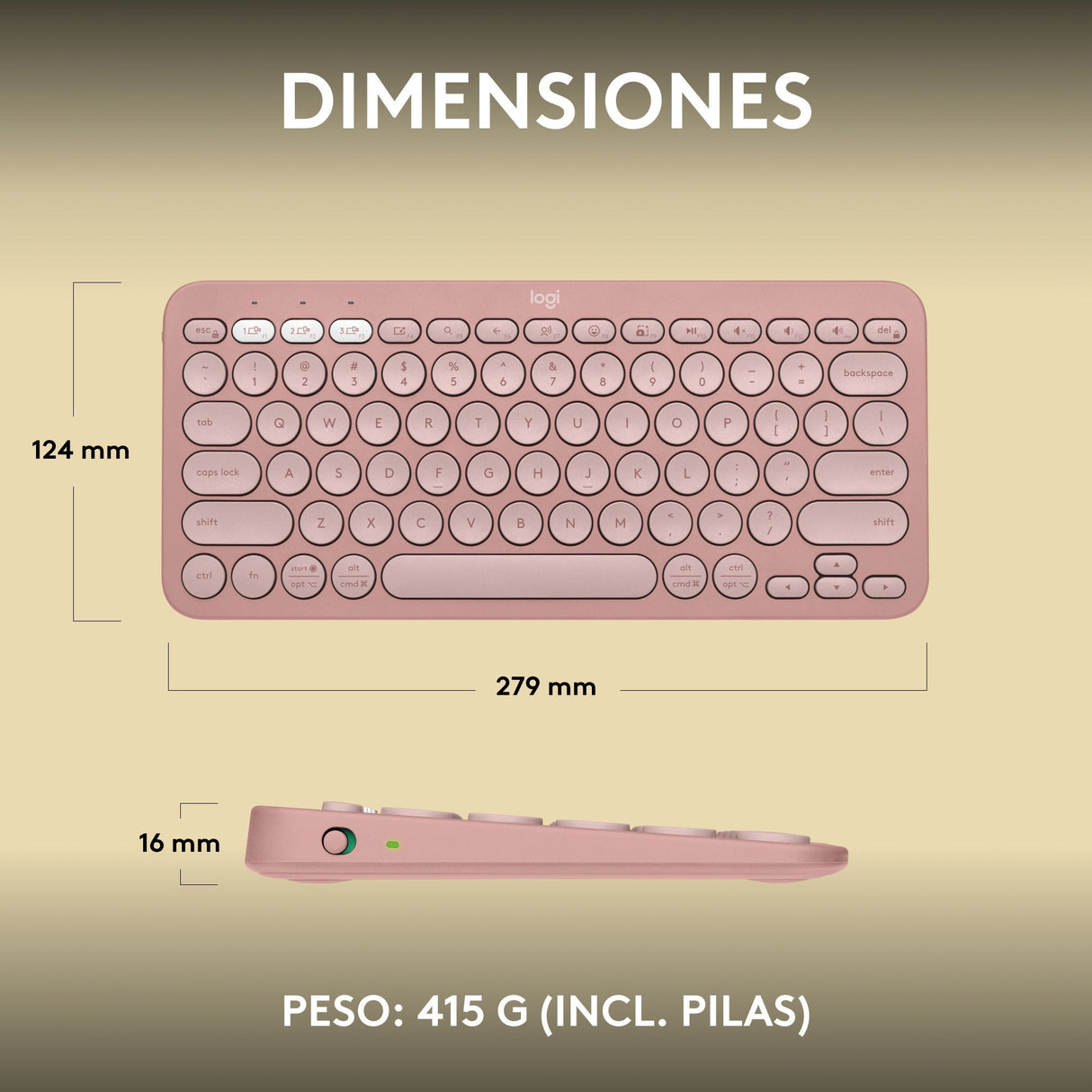 Teclado  Español Logitech Pebble Keys 2 K380s Rf Wireless + Bluetooth Qwerty Rosa